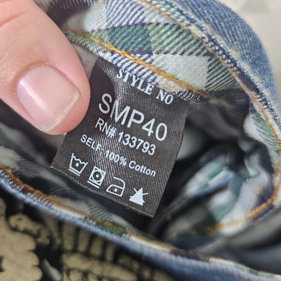 POL Patchwork Jeans Raw Hem Straight Leg 2-Tone Denim High Rise Size M Cotton - Picture 8 of 8